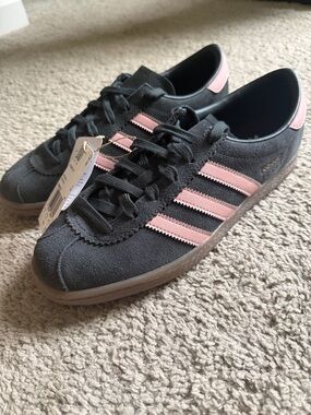 adidas Women Black Suede Sneakers with Pink Stripes
